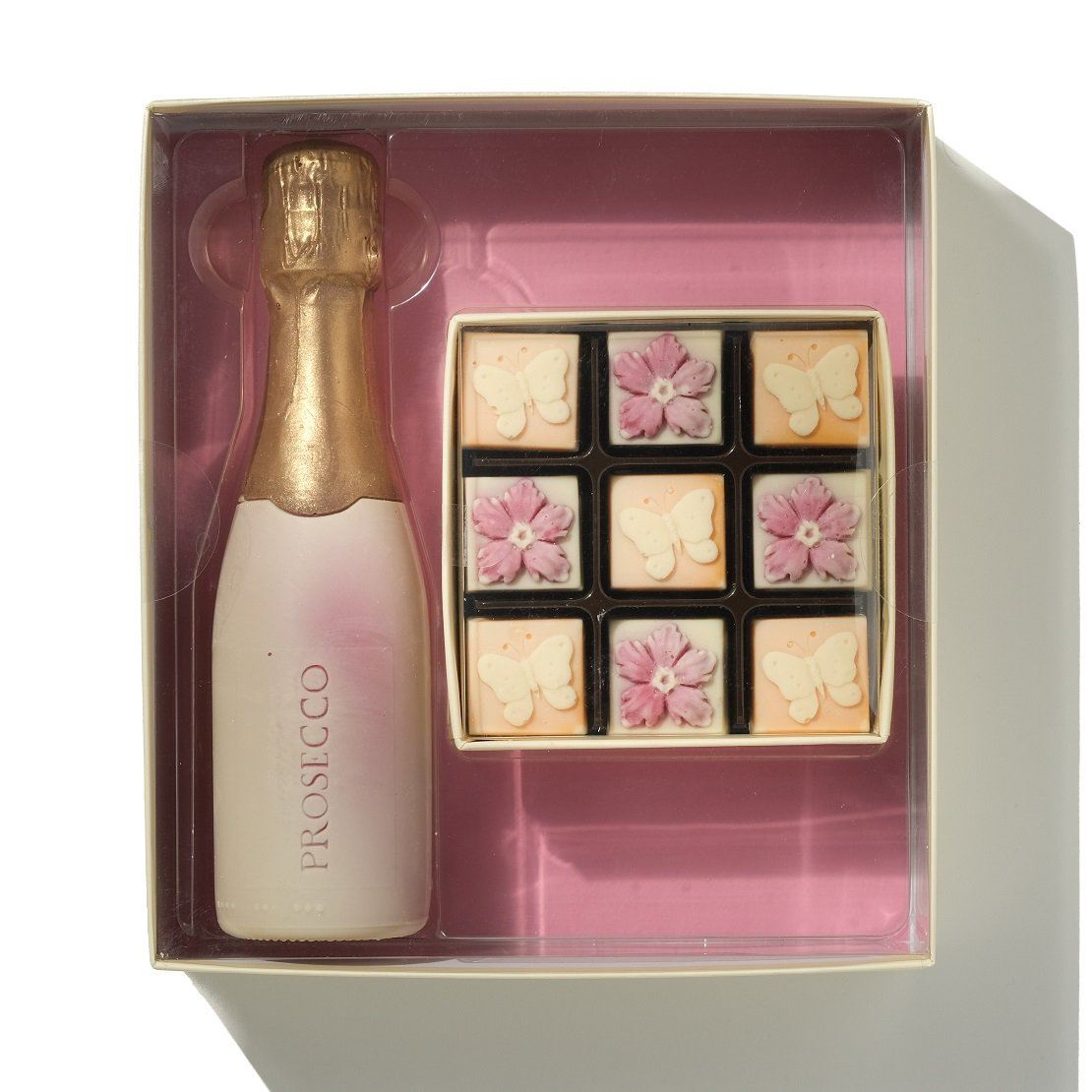 Chocolate Prosecco With Flowers And Butterflies Gift Box