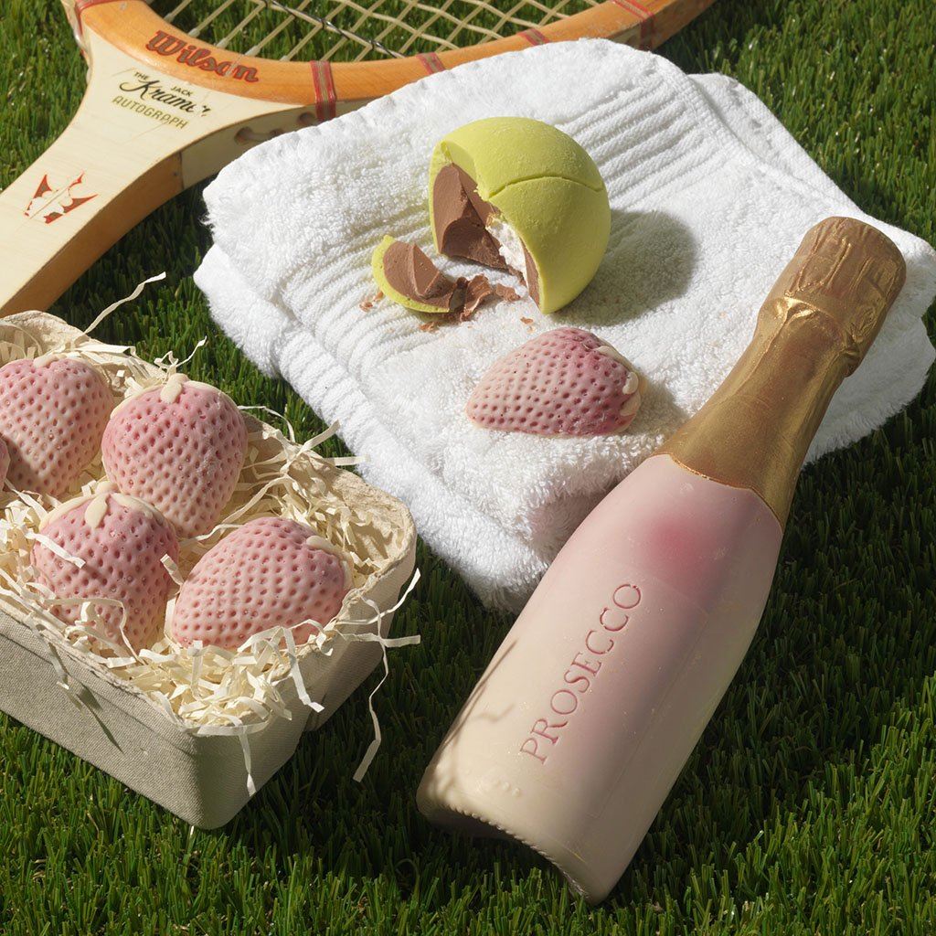 Chocolate Tennis Balls, Bottle And Strawberries Gift Box