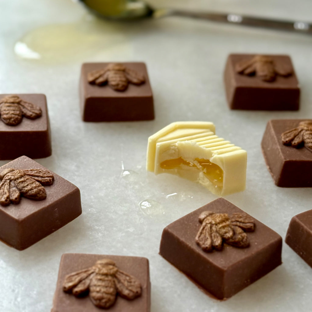Chocolate Bees with a Honey filled Hive