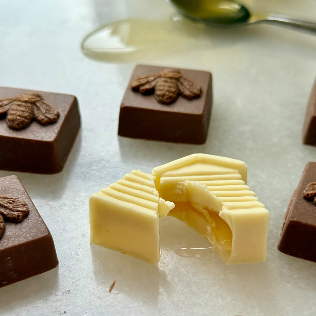 Chocolate Bees with a Honey filled Hive