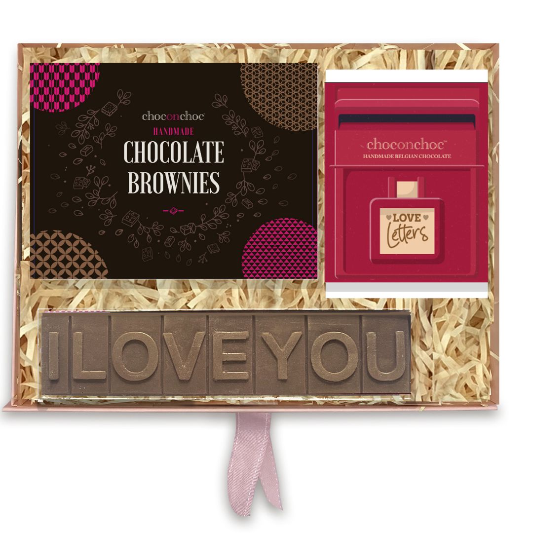 I Love You Hamper with Chocolate Brownie