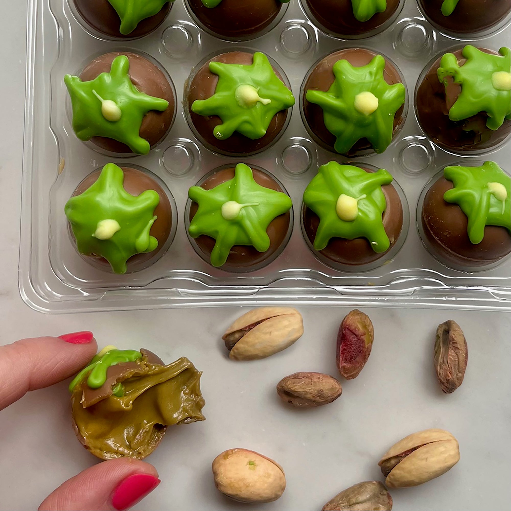 Pistachio Filled Drippy Quails Eggs