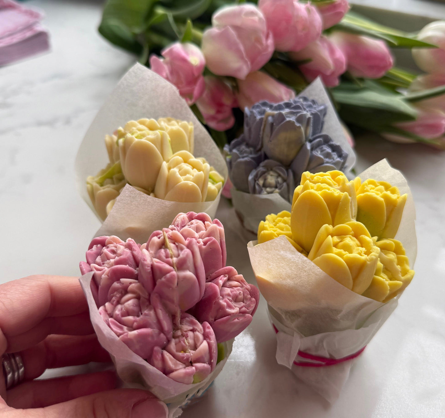 Four Bunches of Chocolate Tulips