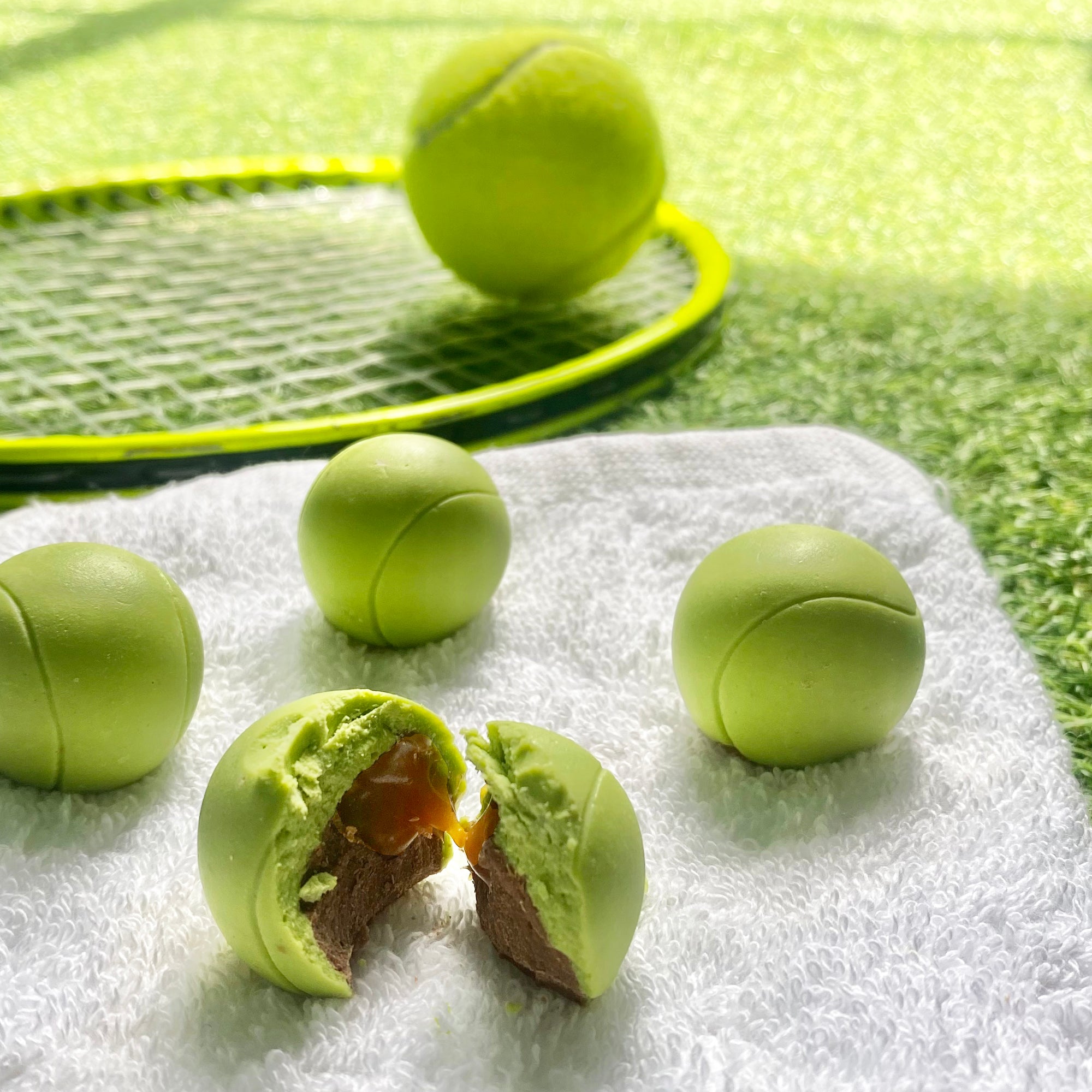 Nine Caramel Filled Chocolate Tennis Balls