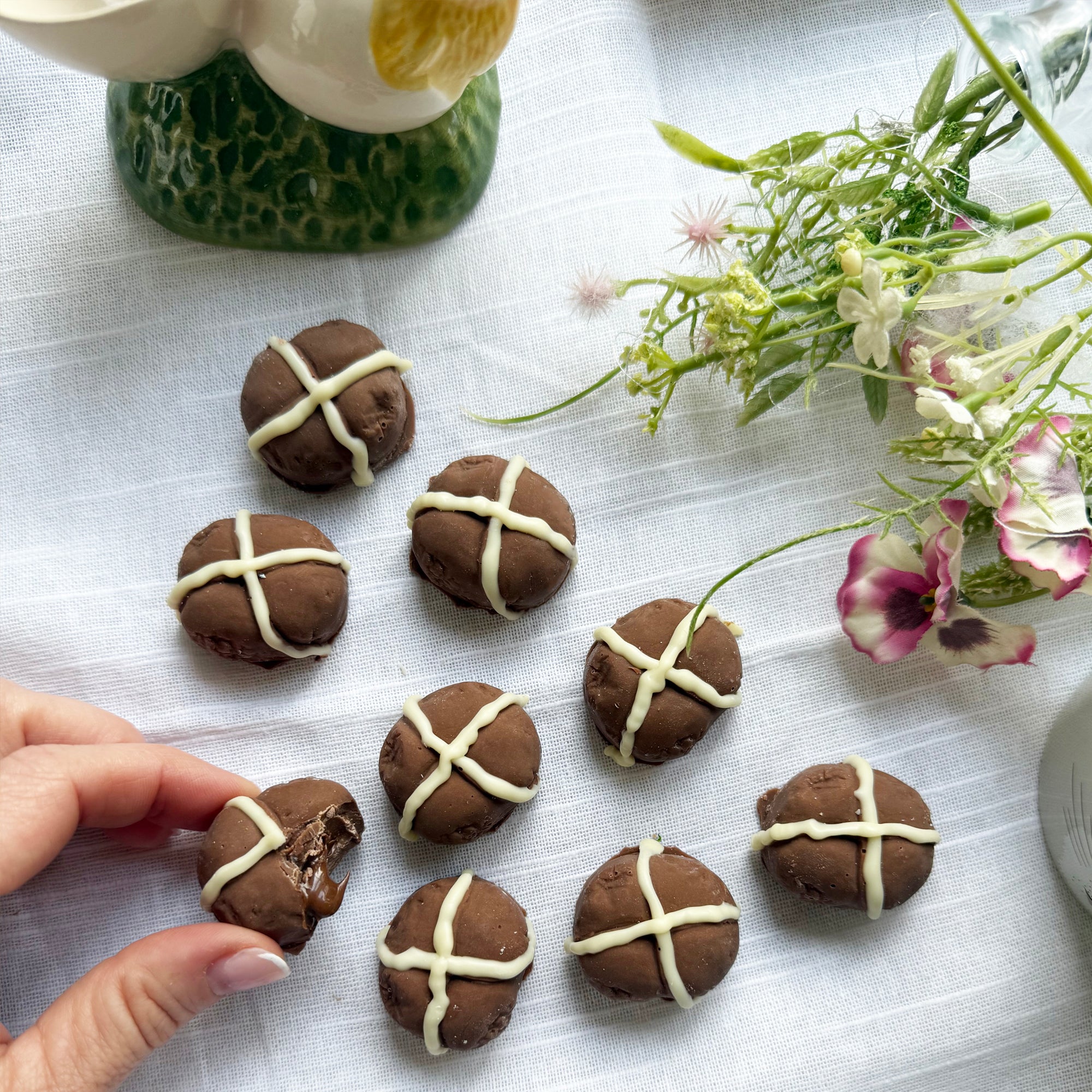 Mini Chocolate Hot Cross Buns filled with Nutella