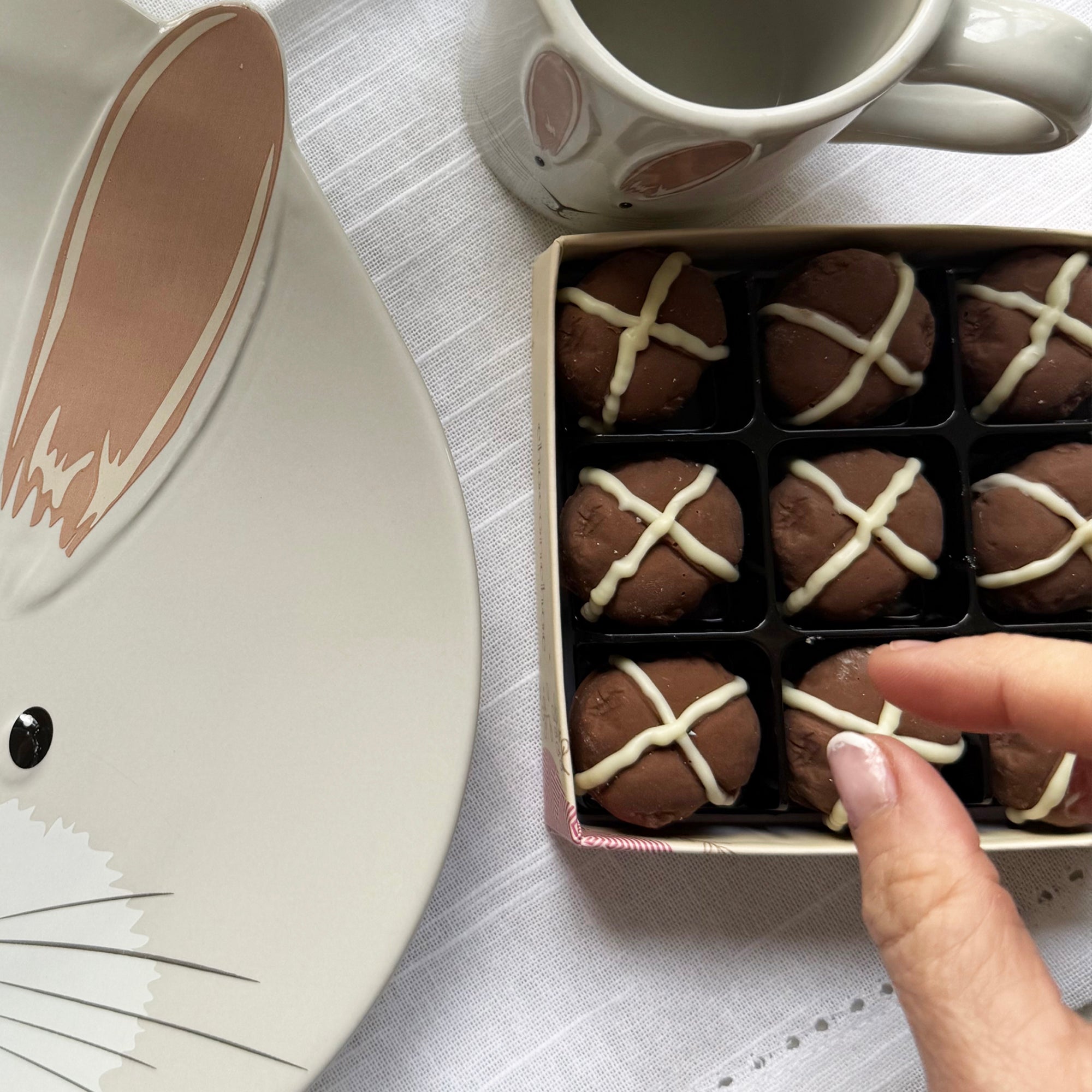Mini Chocolate Hot Cross Buns filled with Nutella