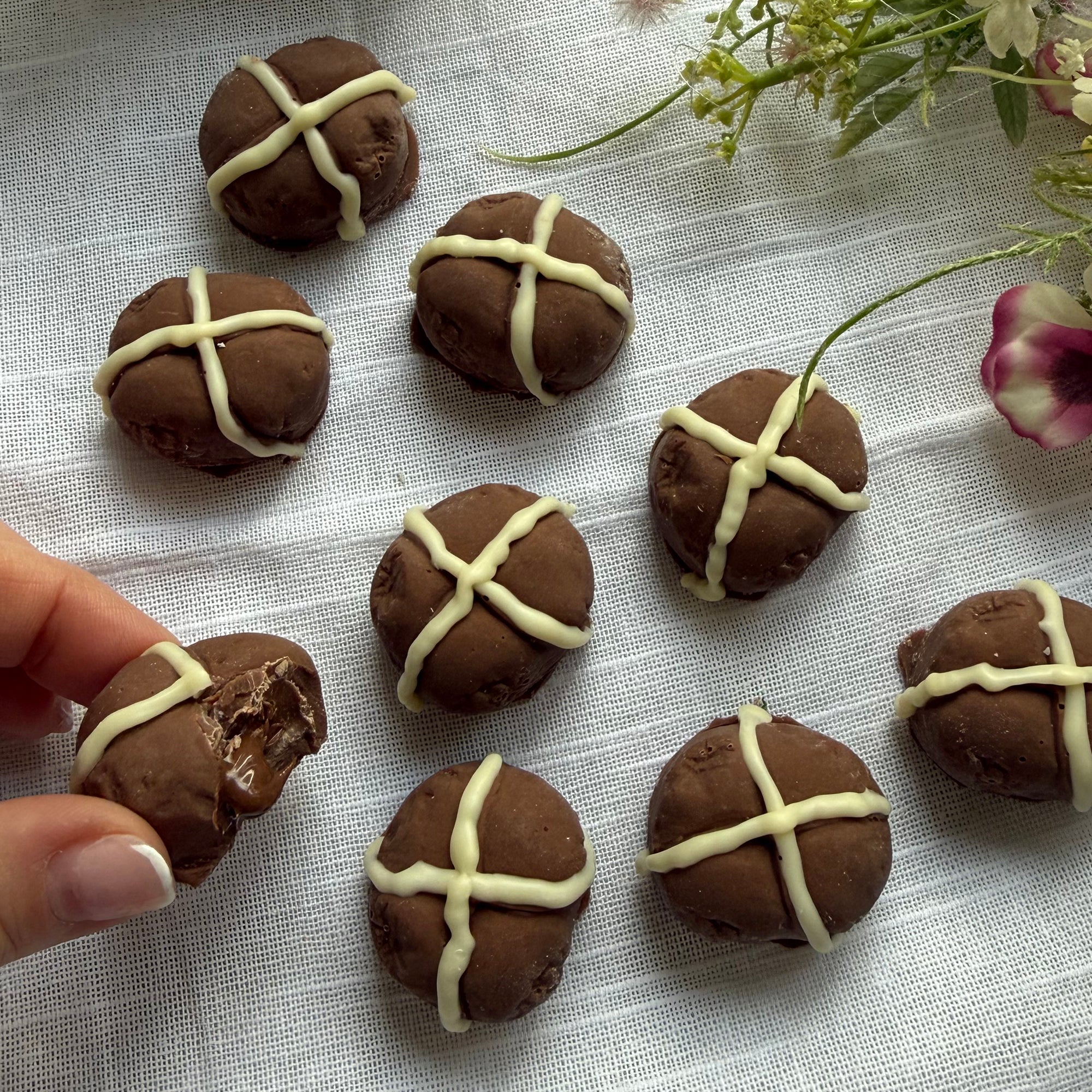 Mini Chocolate Hot Cross Buns filled with Nutella