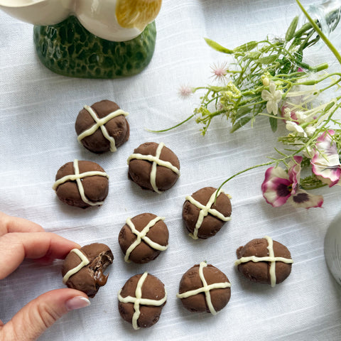 Mini Chocolate Hot Cross Buns filled with Nutella