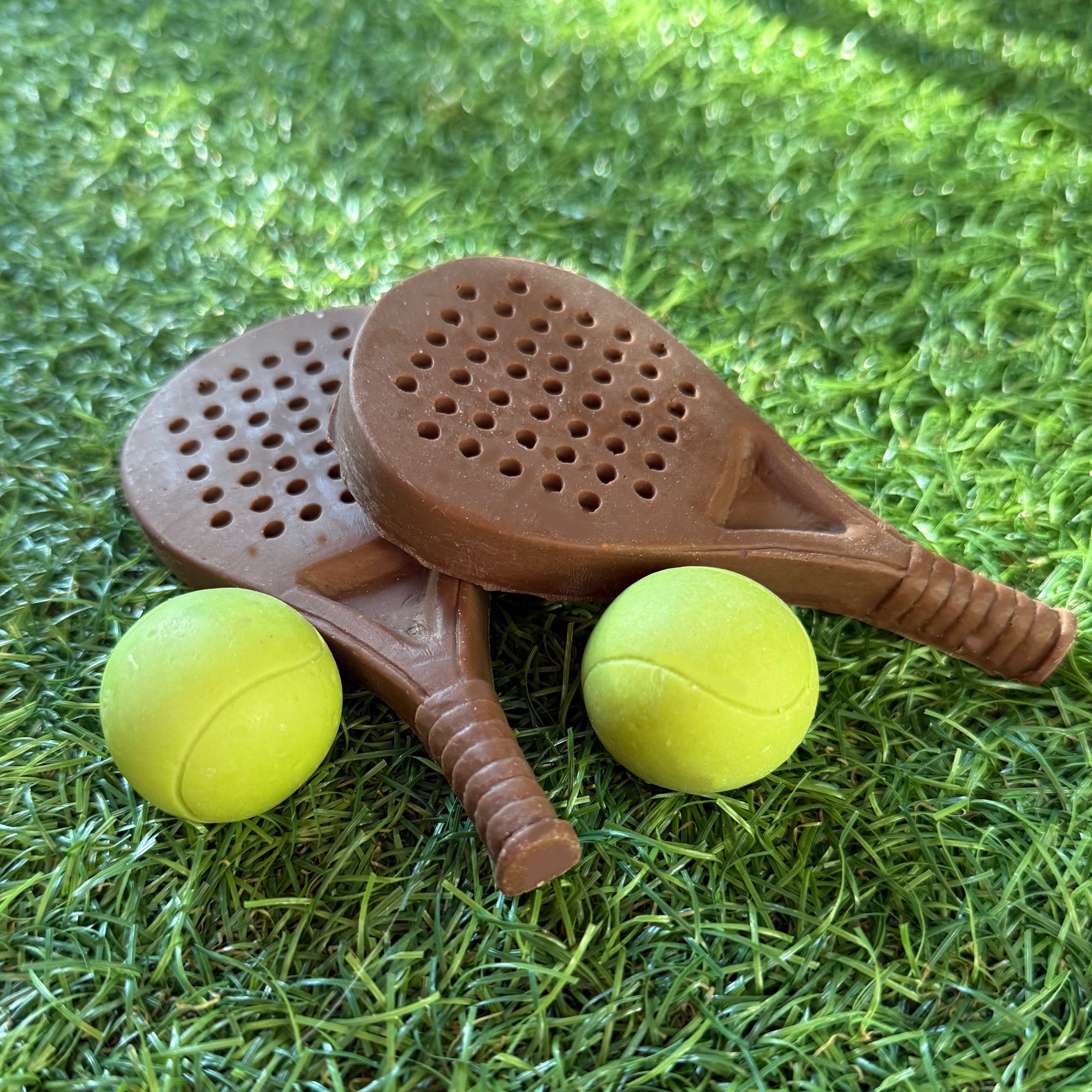 Chocolate Padel balls and Racket