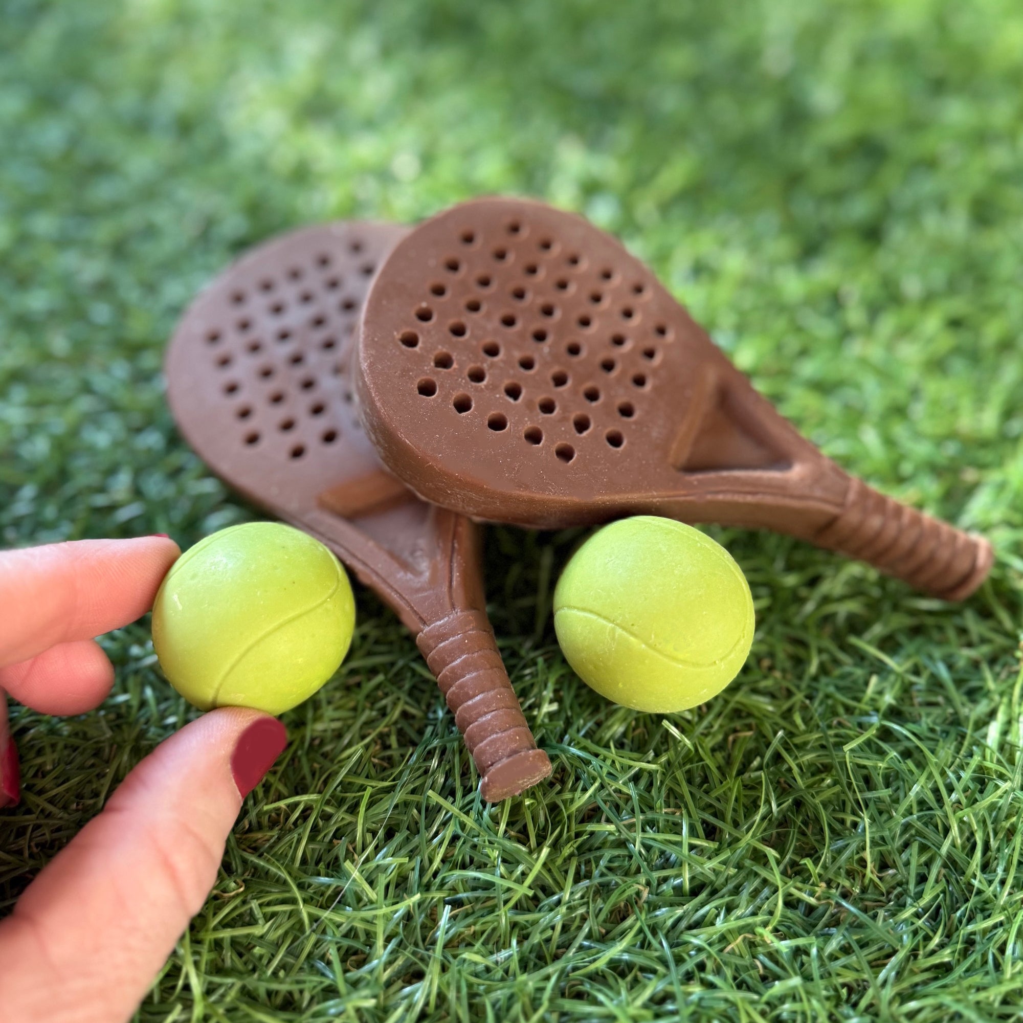Chocolate Padel balls and Racket