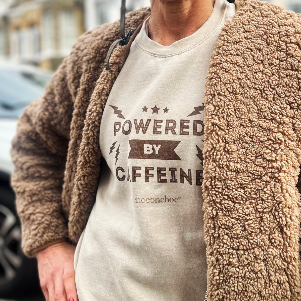 Powered by Caffeine sweatshirt Sand