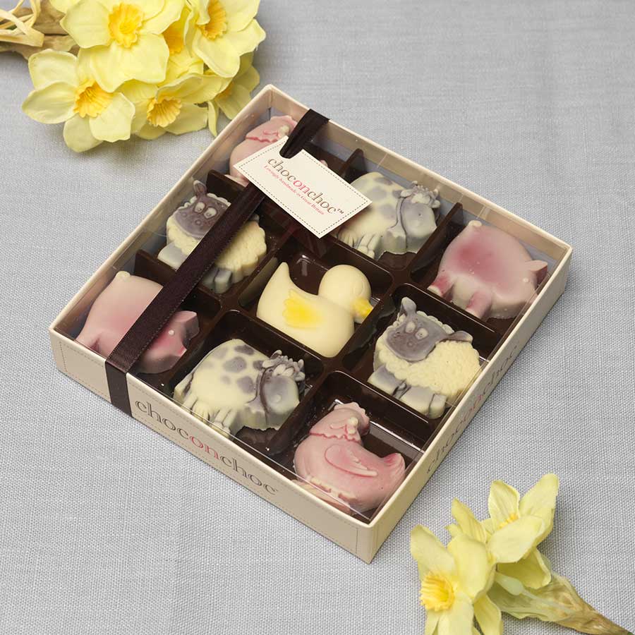 animal farmyard chocolate selection box from choc on choc pack shot